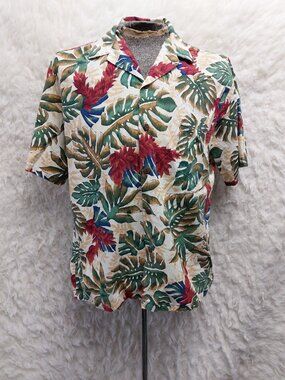 Vintage Hilo Hattie The Hawaiian Original Tropical Floral Monstera Leaf Shirt L